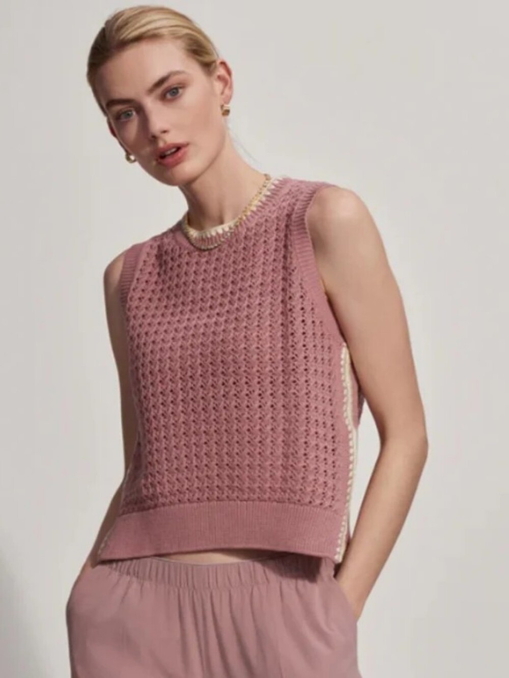 Varley Delaney Knit Vest in Woodrose Size Small